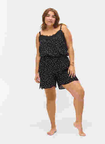 Prikkete pysjamastopp i viskose med blonder, Angora Dot, Model image number 2