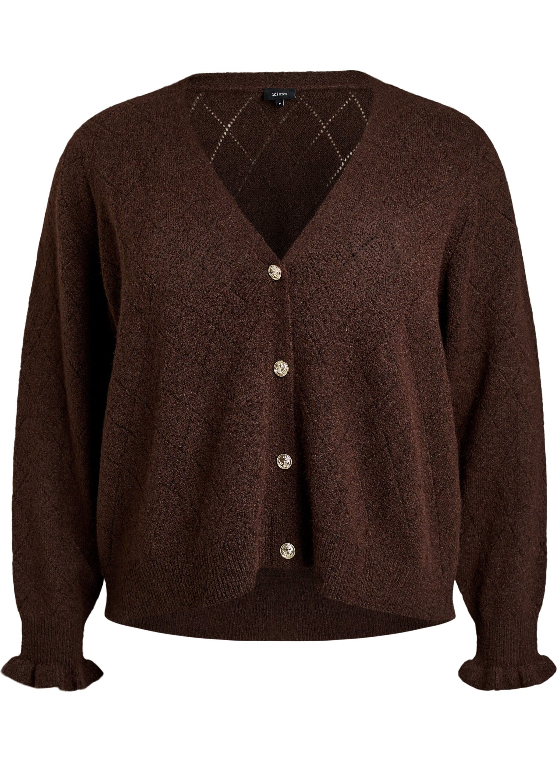 ZizziCardigan med harlekintrykk og V-hals, Brun, Packshot image number 0