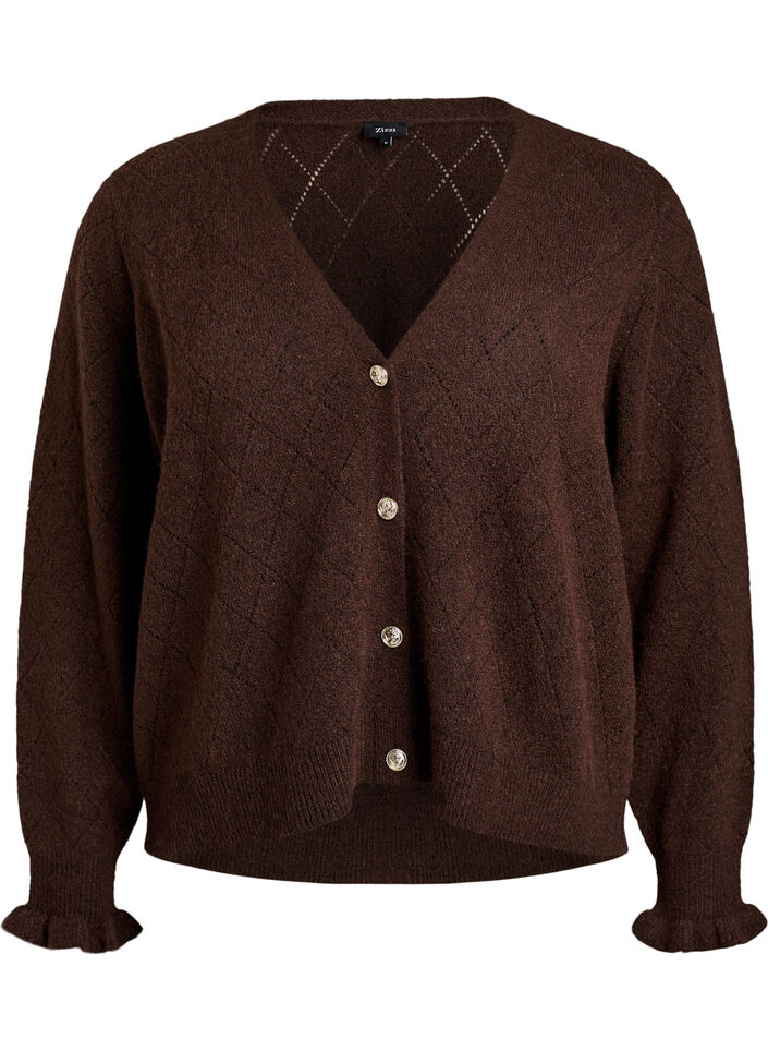 Cardigan med harlekintrykk og V-hals, Brun, Packshot image number 0