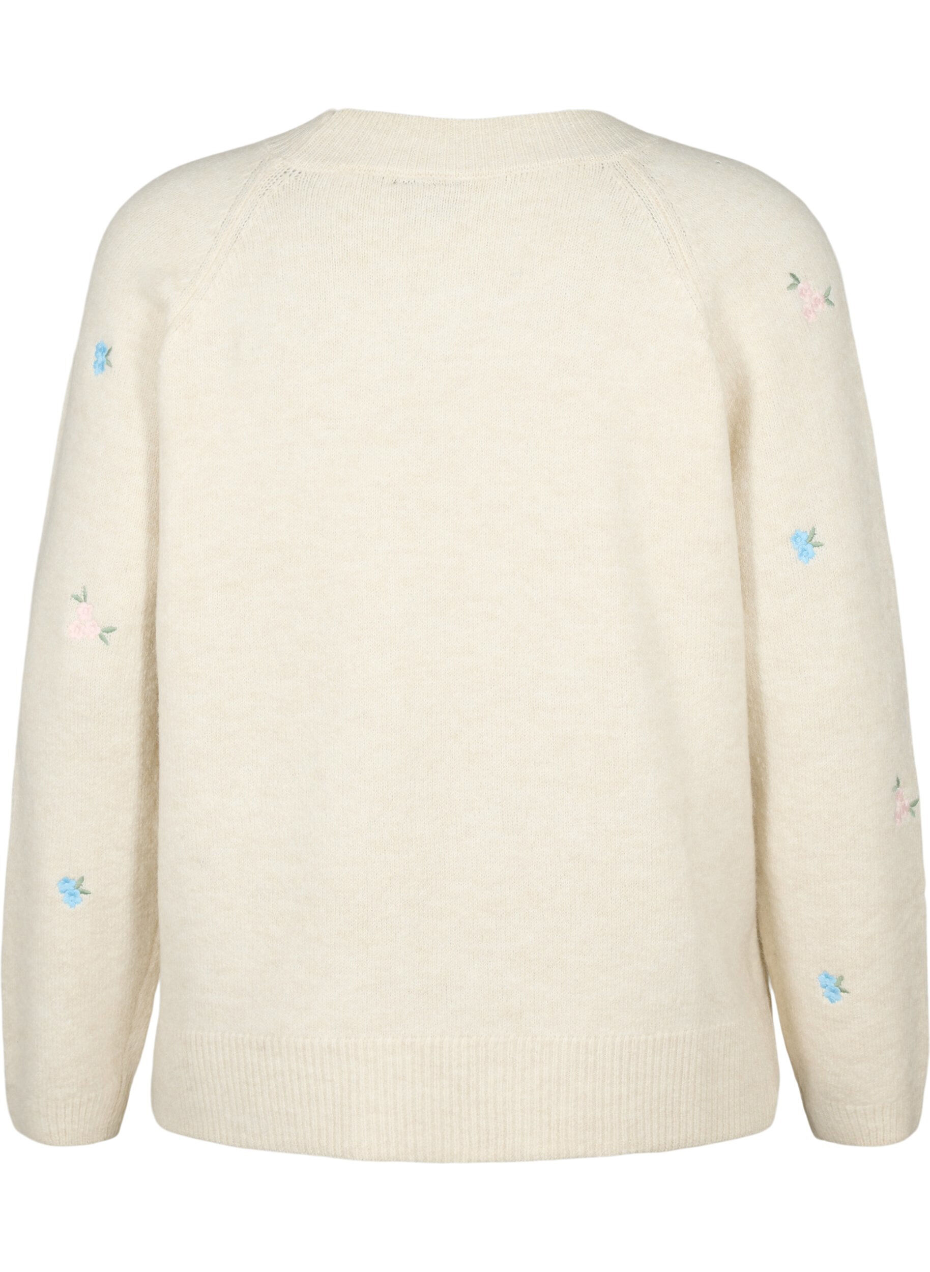 ZizziStrikket genser med broderte blomster, Birch Comb, Packshot image number 1