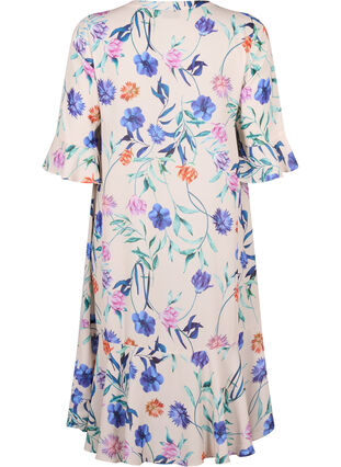 Zizzi Blomstret midikjole med 3/4-ermer, Beige, Packshot image number 1