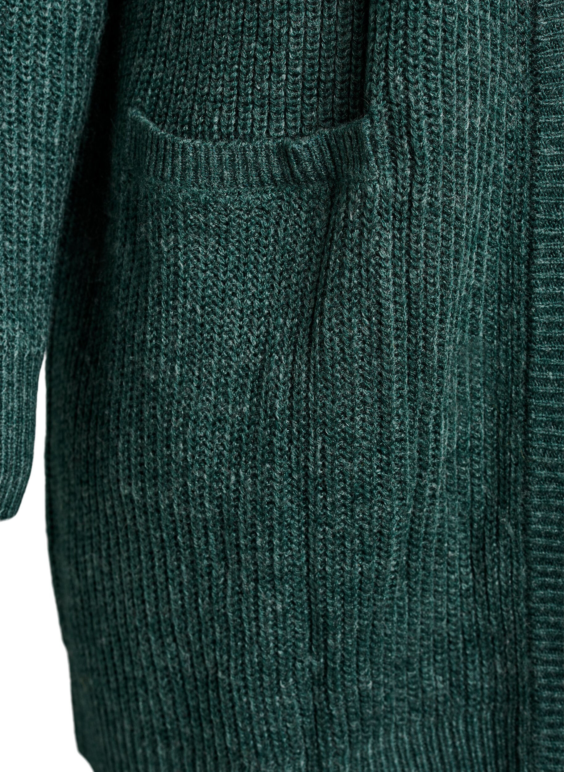Zizzi FLASH - Lang ribbestrikket cardigan med lommer, Gr&oslash;nn, Packshot image number 3