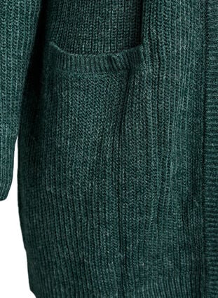 Zizzi FLASH - Lang ribbestrikket cardigan med lommer, Grønn, Packshot image number 3