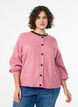 Ribbestrikket cardigan med knapper, Rosa, Model image number 0