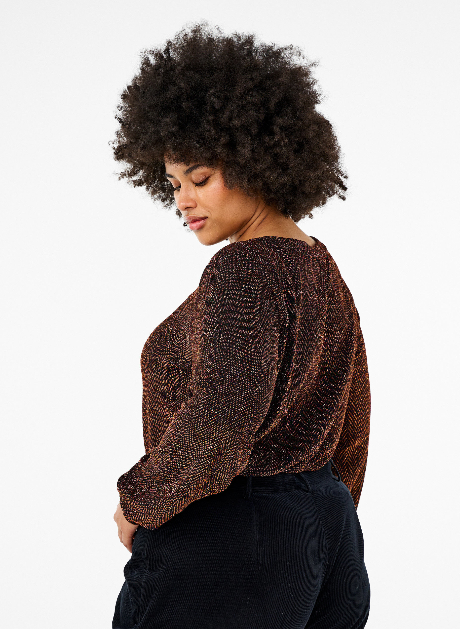 Zizzi Bluse med shimmer m&oslash;nster, Copper ZigzagShimmer, Model image number 1