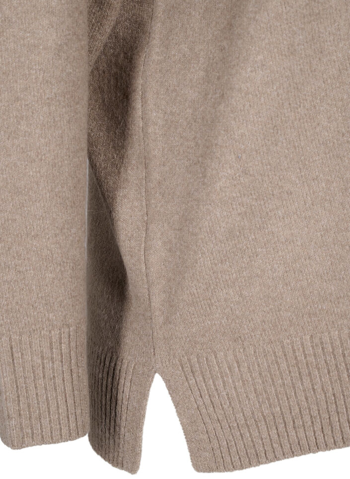 Strikkegenser med V-hals, Desert Taupe Melange, Packshot image number 3