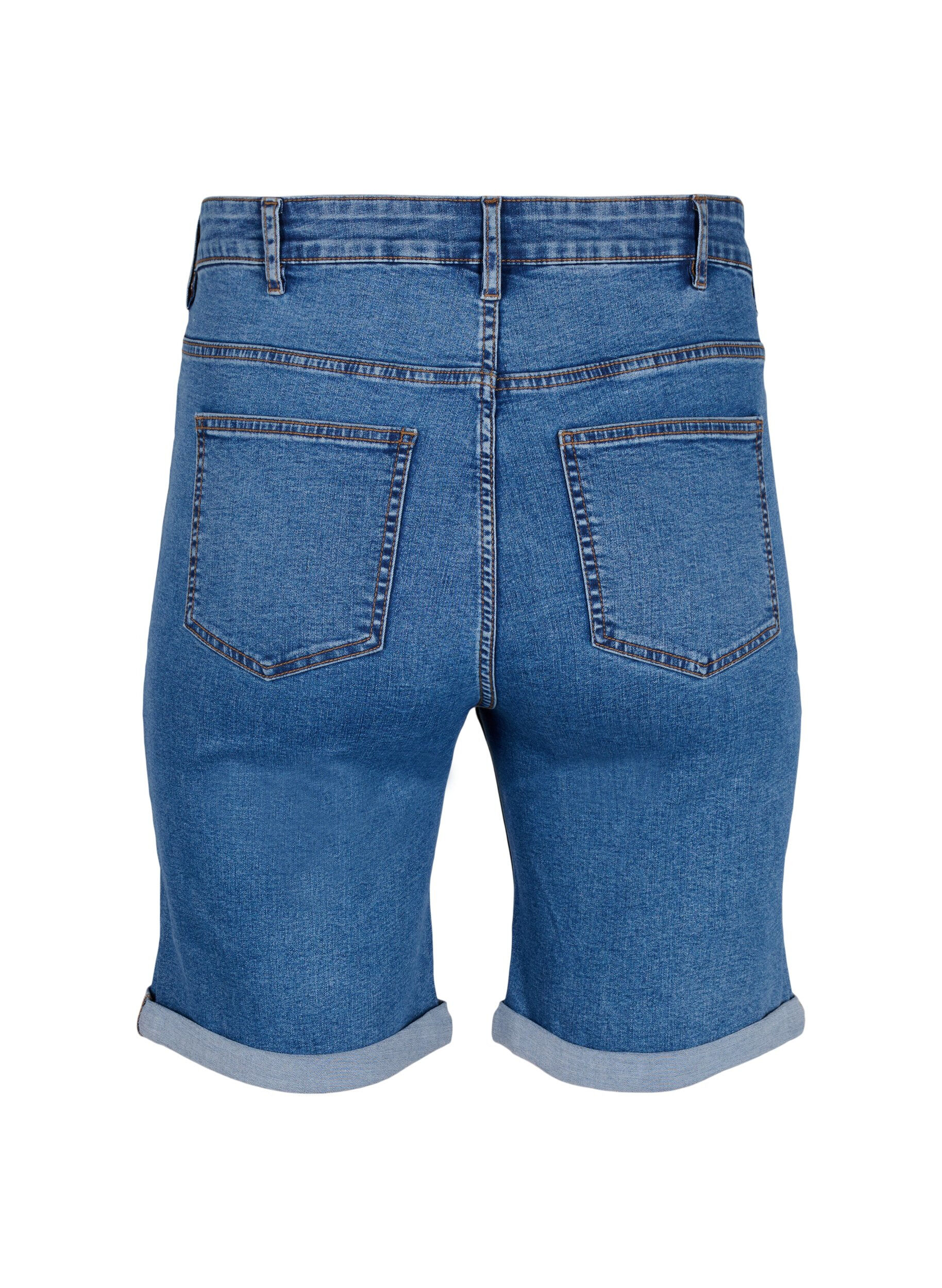 Zizzi Tettsittende dongerishorts med h&oslash;y midje, Blue Denim, Packshot image number 1