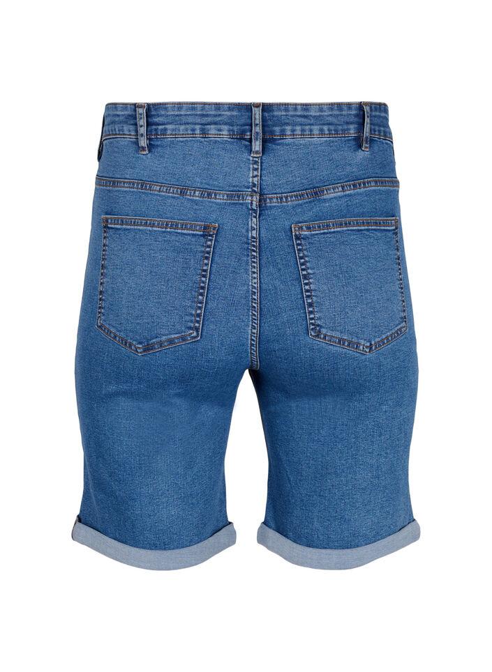 Tettsittende dongerishorts med h&oslash;y midje, Blue Denim, Packshot image number 1