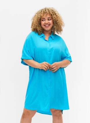Lang skjorte i viskose, Blue Atoll, Model image number 0
