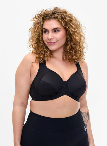 Zizzi CORE, HIGH SUPPORT WIRE BRA - Sports-BH med bøyle, Svart, Model image number 0
