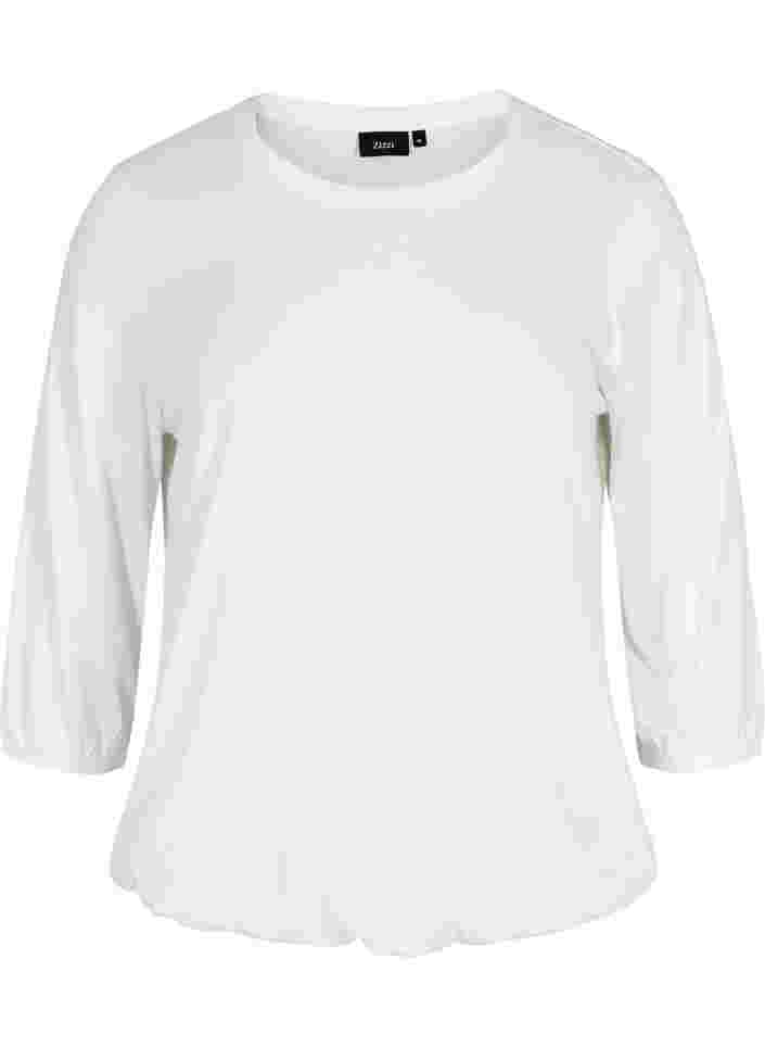 Ensfarget bluse med 3/4-ermer, White Mel, Packshot image number 0
