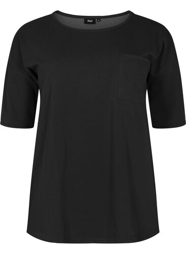 Bluse med 1/2-ermer, Black, Packshot image number 0