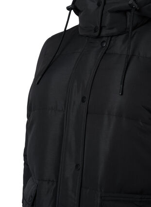 Lang Puffer jakke med lommer og hette, Black, Packshot image number 2