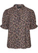 Bluse i blomstrete viskose med korte ermer og smokkdetaljer, Bl&aring;, Packshot image number 0