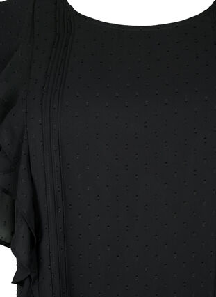 Kortermet bluse med volanger og prikkete mønster, Black, Packshot image number 2