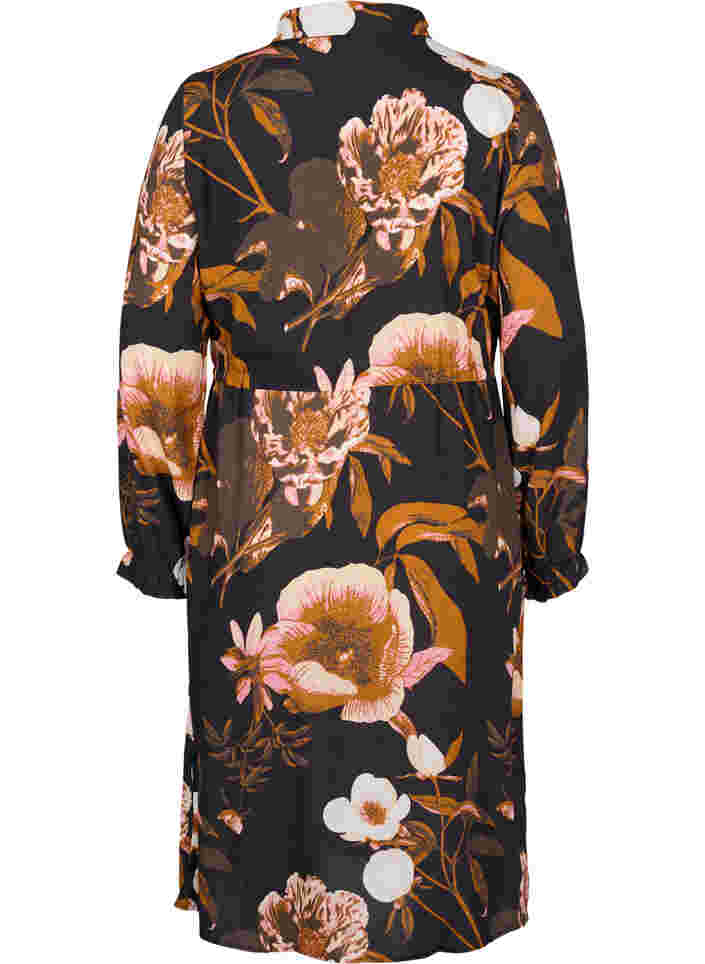Blomstrete kjole i viskose med knyting, Black Flower AOP, Packshot image number 1
