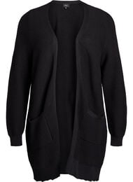 Lang ribbestrikket bomullskardigan, Svart