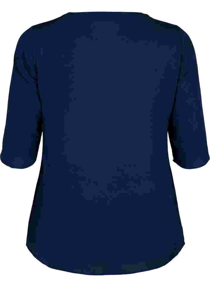 Bluse med 3/4 ermer og V-hals, Navy Blazer, Packshot image number 1