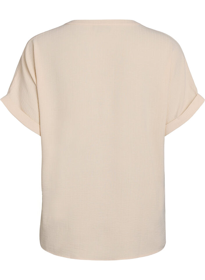 Løs bluse med korte ermer, Beige, Packshot image number 1