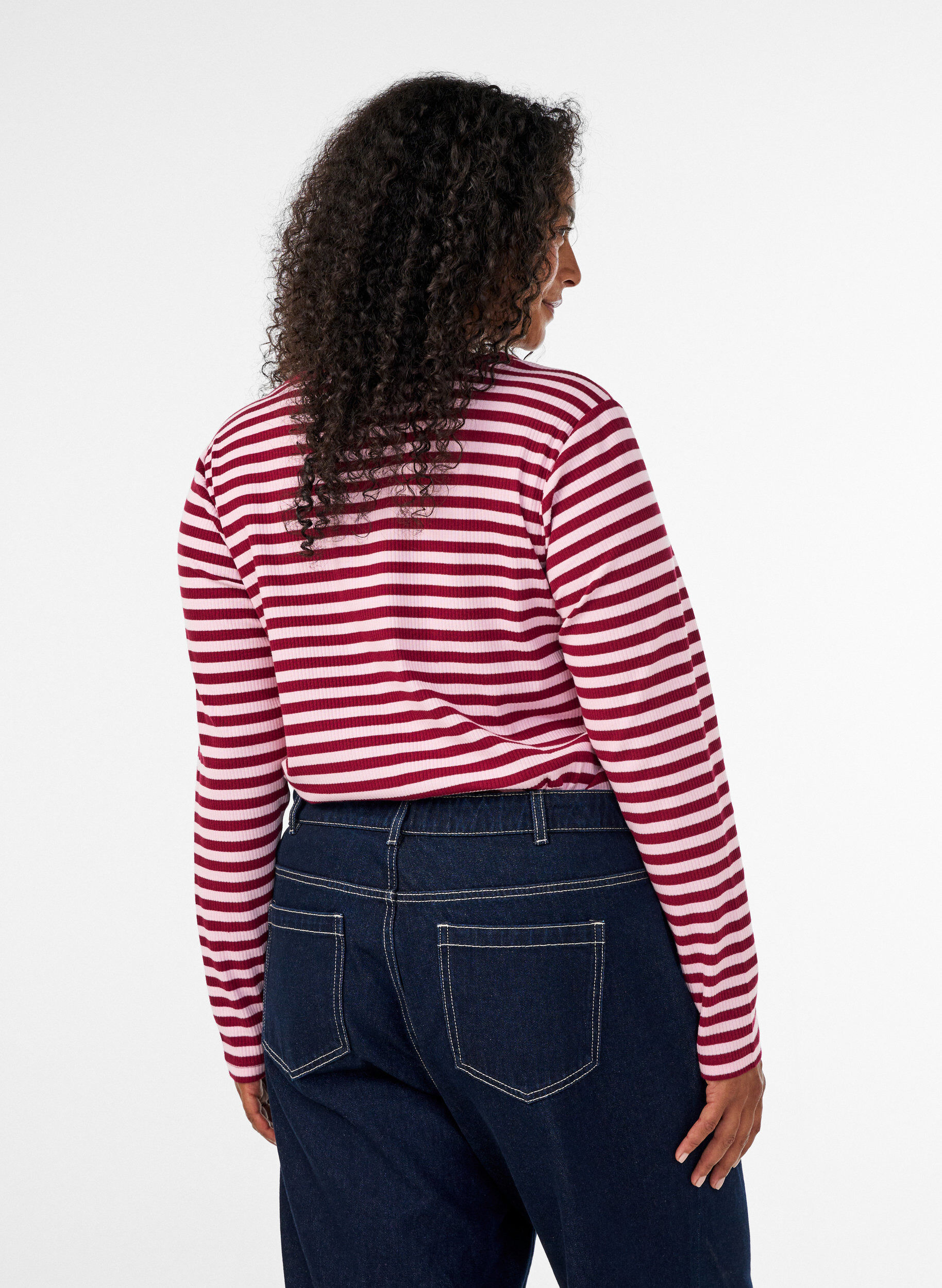 ZizziStripete bluse med lange ermer, Rosa, Model image number 2