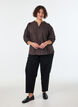 Rutete bluse med V-hals og 3/4-ermer, Brun, Model image number 1