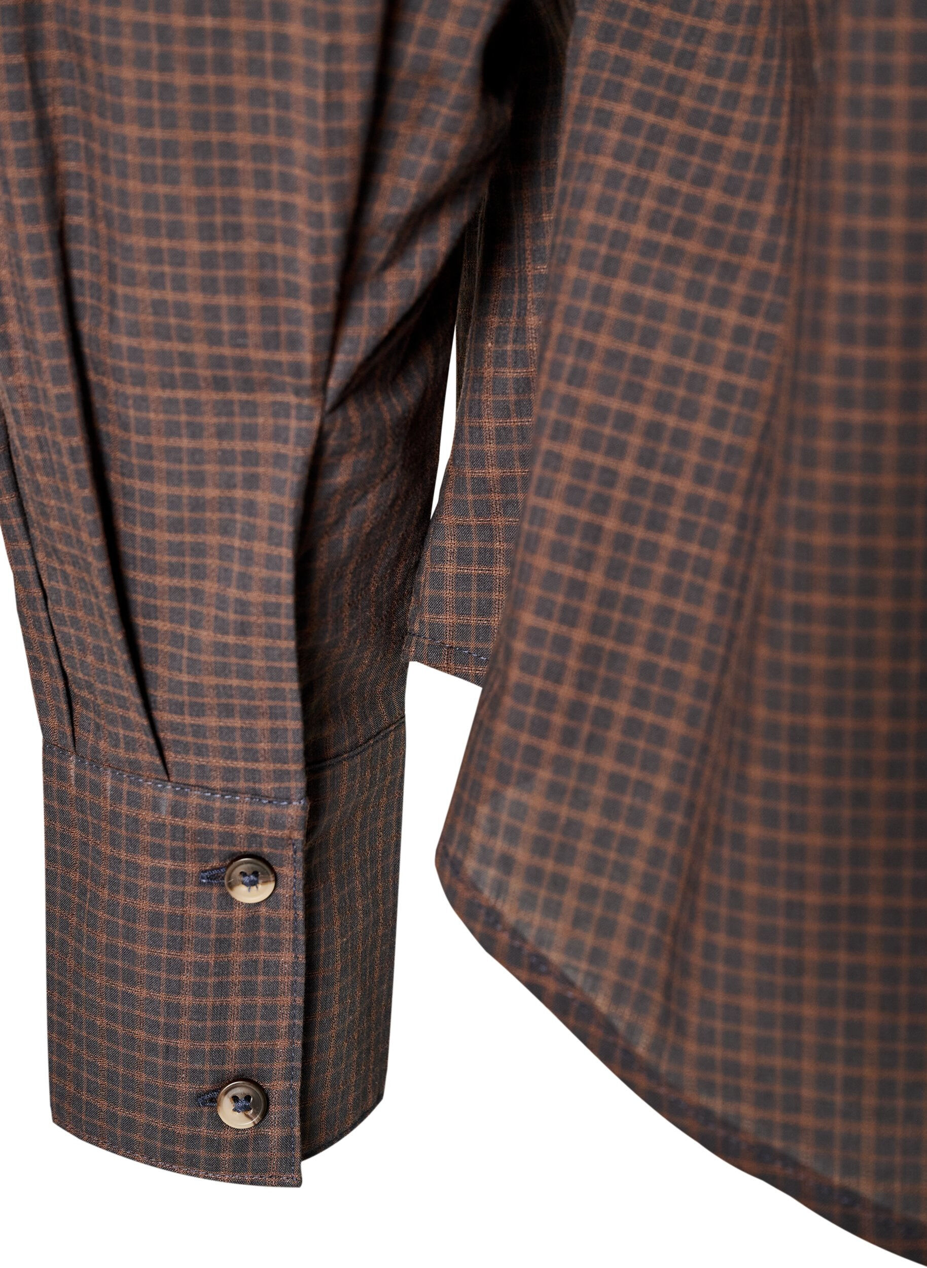 ZizziBomullsskjorte med rutem&oslash;nster, Brun, Packshot image number 4