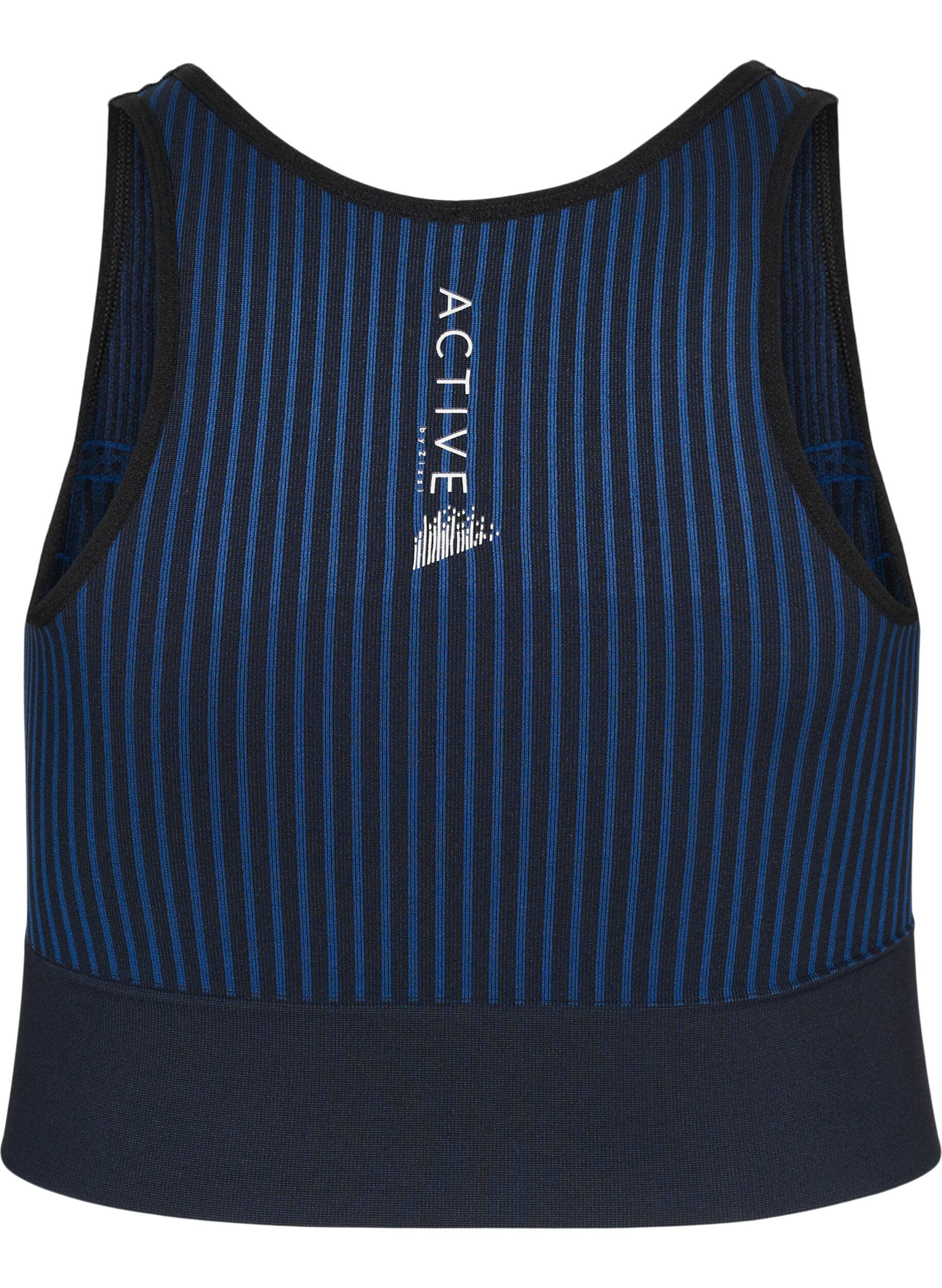 Zizzi S&oslash;ml&oslash;s sports-BH med striper, Black w. Blue Depths, Packshot image number 1