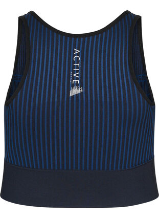 Zizzi Sømløs sports-BH med striper, Black w. Blue Depths, Packshot image number 1
