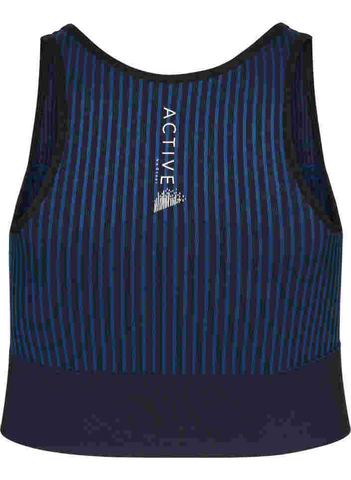 Sømløs sports-BH med striper, Black w. Blue Depths, Packshot image number 1