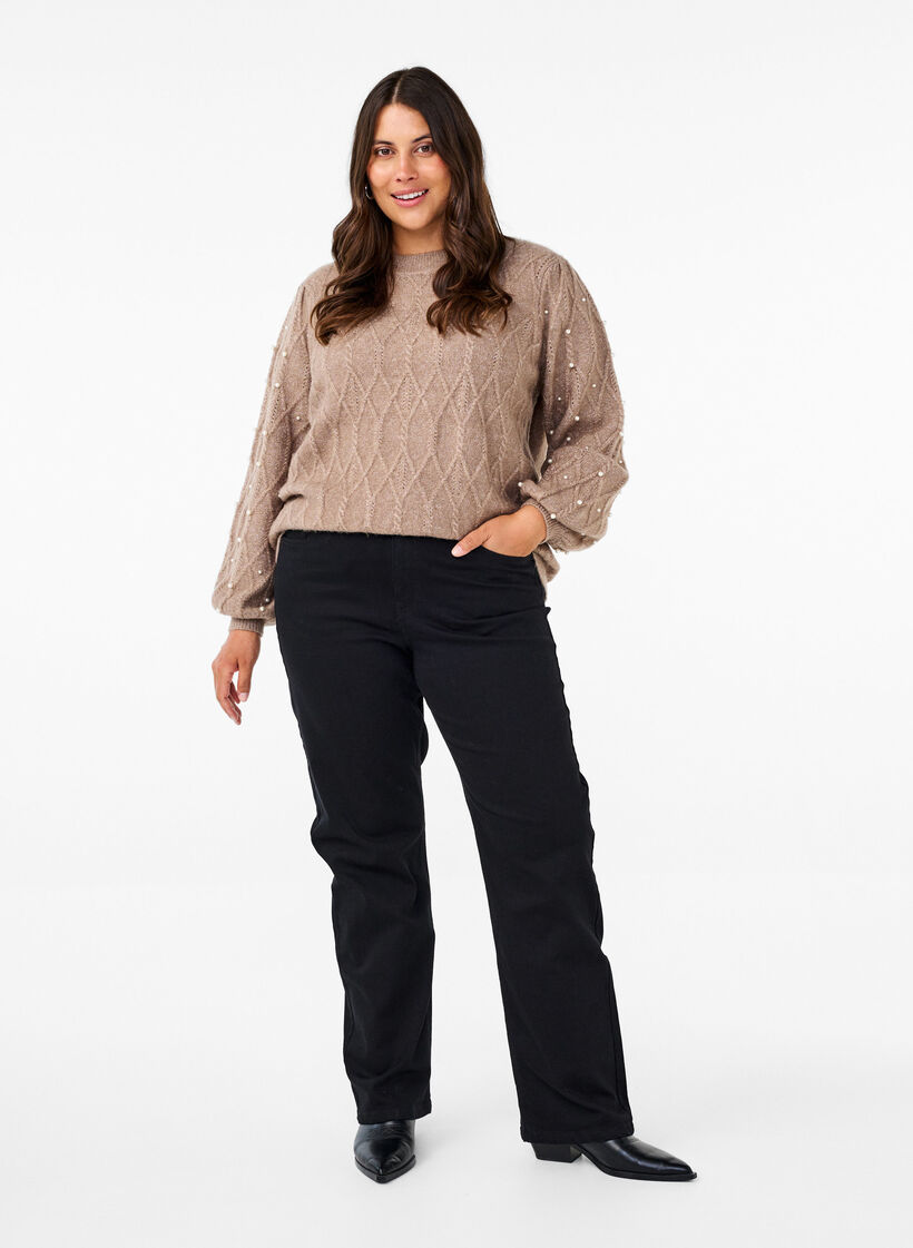 Strikket genser med mønster og perler, Desert Taupe Mel., Model image number 2