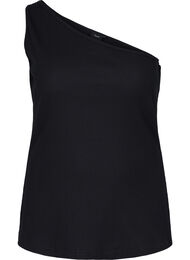 Topp med one-shoulder i bomull, Black