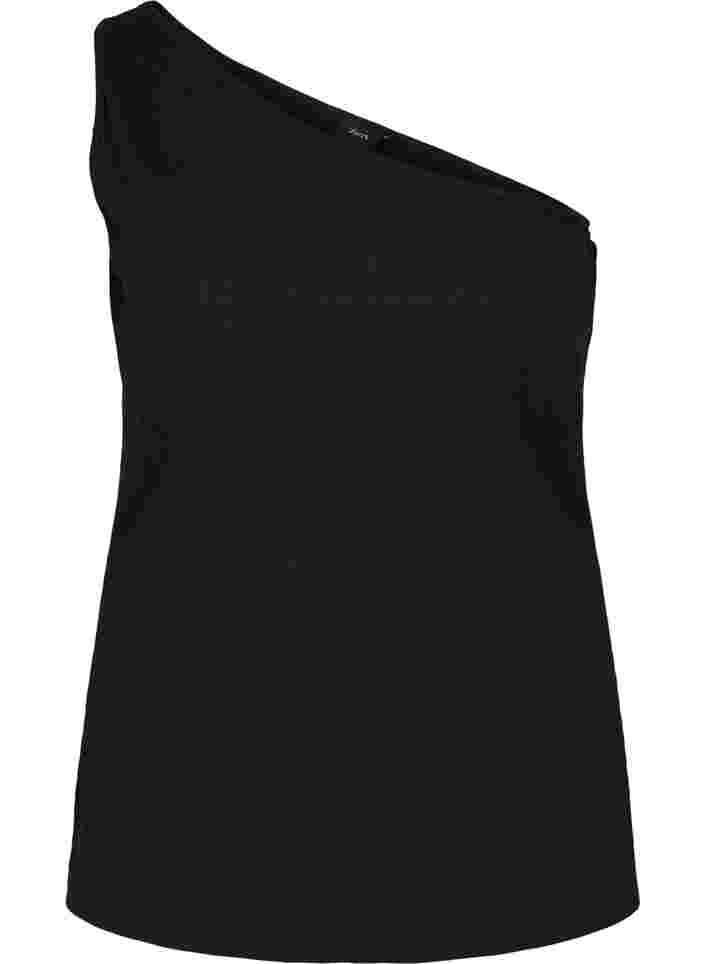 Topp med one-shoulder i bomull, Black, Packshot image number 0