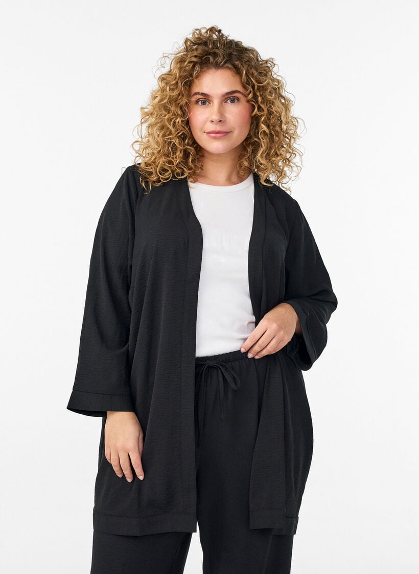 Kimono med 7/8 ermer, Svart, Model image number 0