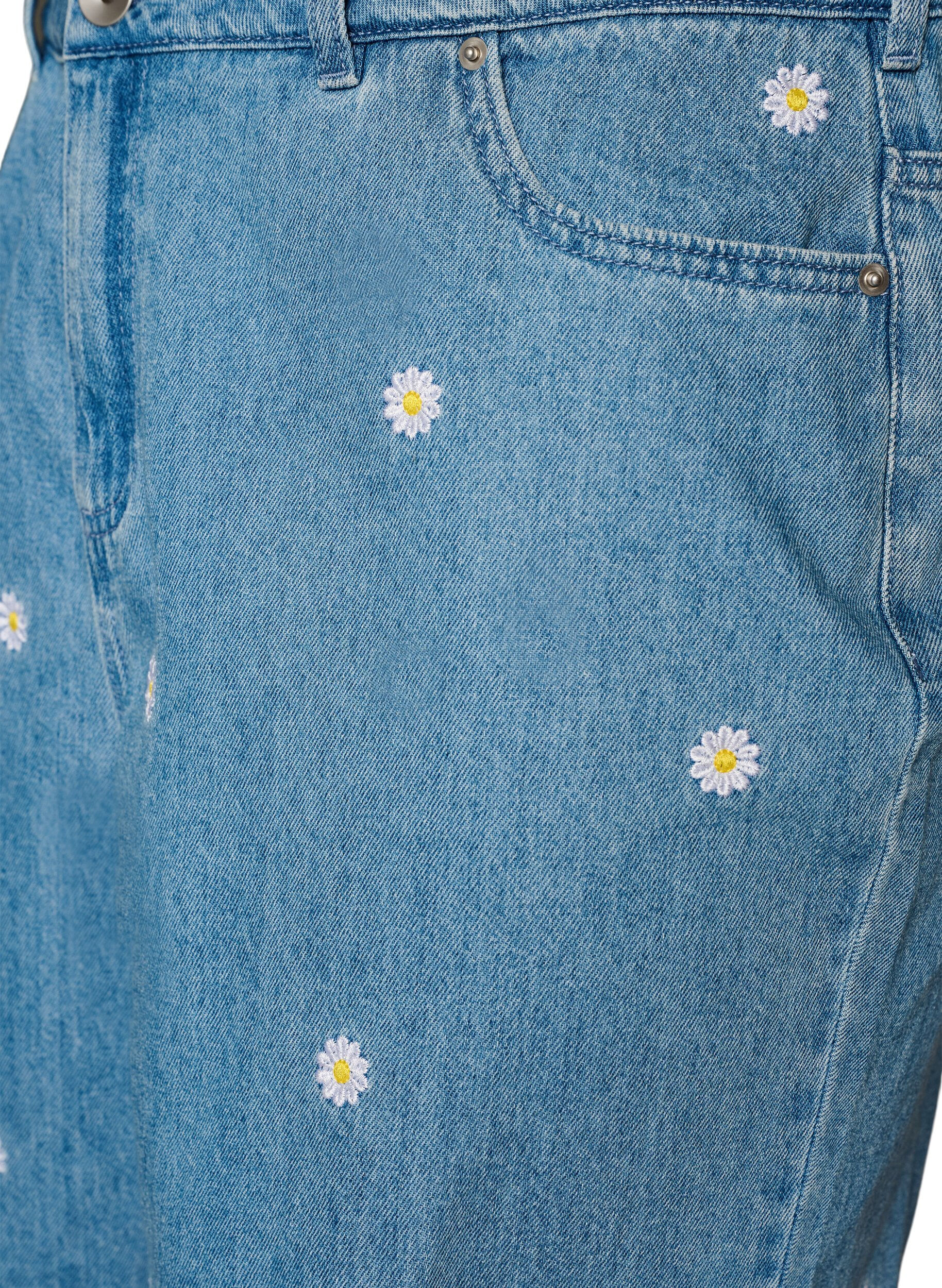 Zizzi H&oslash;ymidjede denimshorts med blomsterbroderi, Bl&aring;, Packshot image number 2