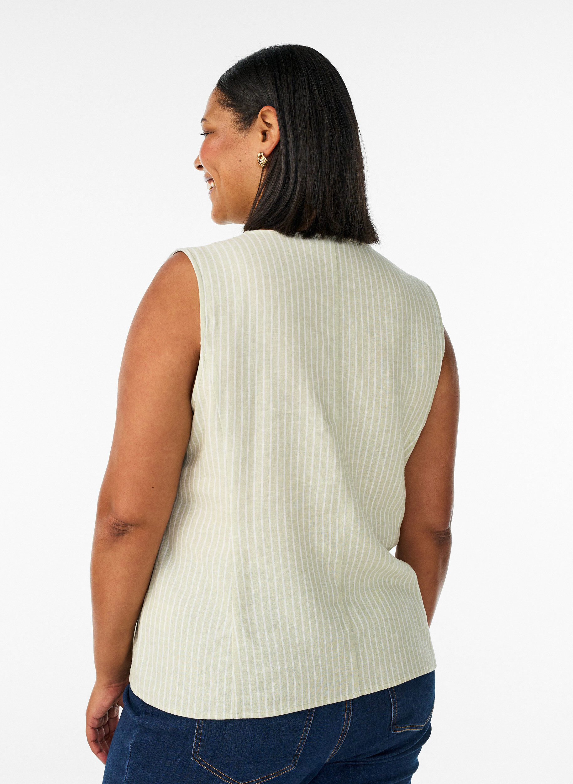 ZizziStripet vest i lin og viskose, Gr&oslash;nn, Model image number 2