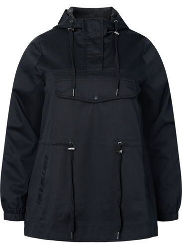Anorakk med hette og lomme, Black, Packshot image number 0