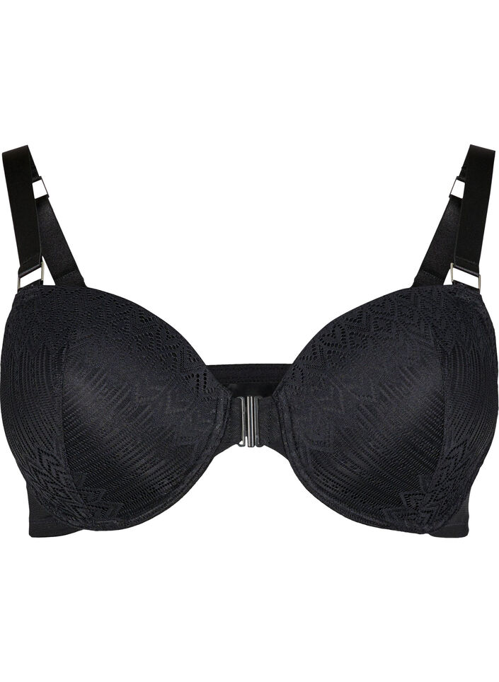 Formet bh med blonder og lukking foran, Svart, Packshot image number 0