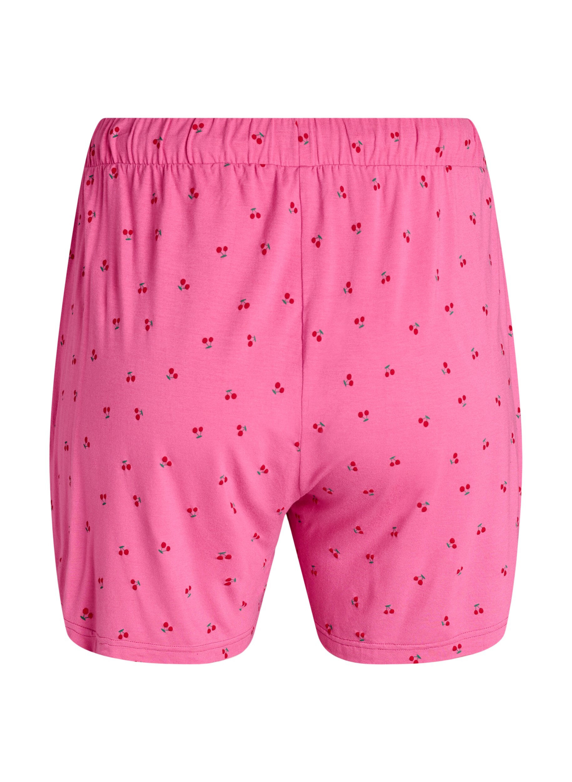 Zizzi Pyjamashorts i viskosejersey med et heldekkende trykk, Rosa, Packshot image number 1