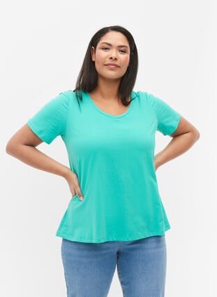 Ensfarget basis T-skjorte i bomull, Aqua Green, Model image number 0