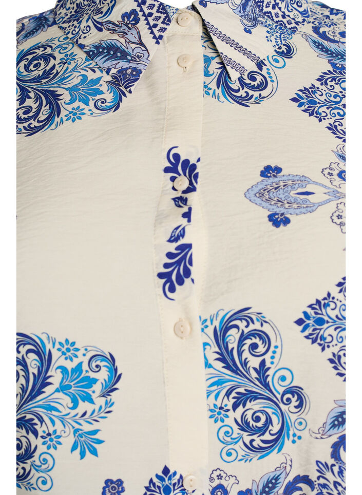 M&oslash;nstret viskosebluse med 3/4-ermer, Bl&aring;, Packshot image number 2