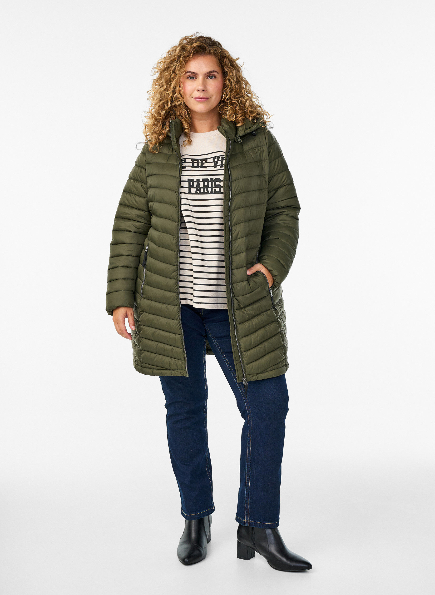 ZizziLett jakke med lommer og avtakbar hette, Gr&oslash;nn, Model image number 1