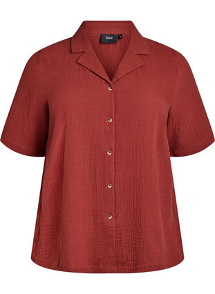 Zizzi Kortermet skjorte i bomullsmusselin, Rød, Packshot image number 0
