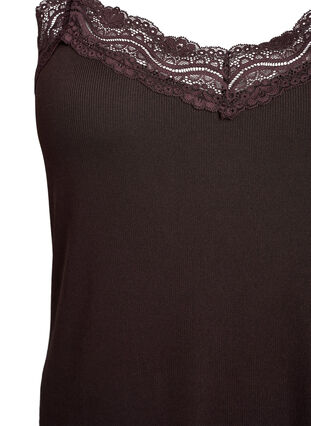 Zizzi Ribbet jerseytopp med blondedetaljer, Brun, Packshot image number 2