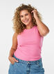 Ribbet topp i bomull med h&oslash;y hals, Rosa, Model image number 0