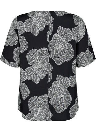 Zizzi Short sleeve Viscose Bluse med utskrift, Svart, Packshot image number 1
