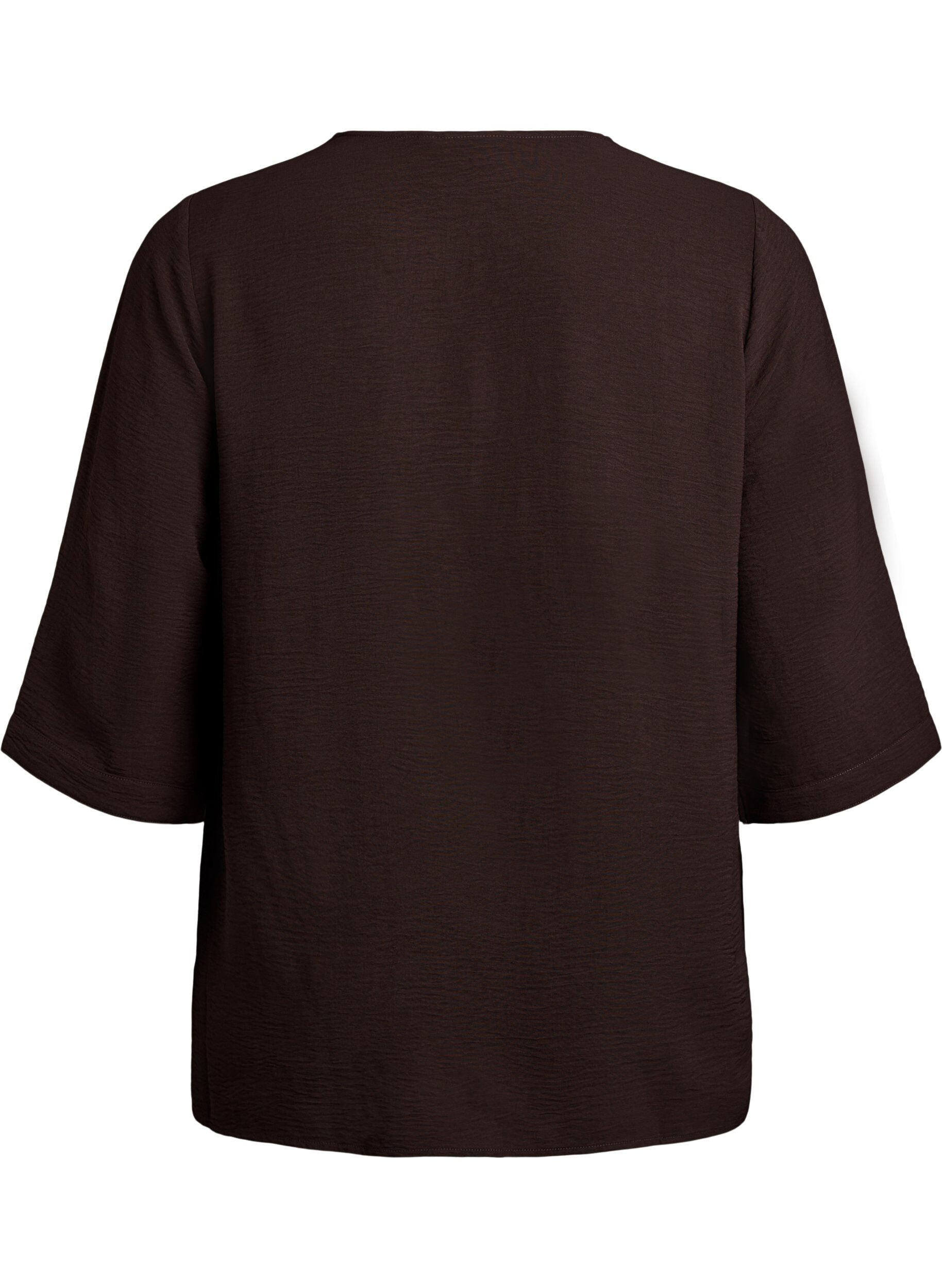 Zizzi Shirt blouse with V-neck and 3/4 sleeves, Brown, Packshot image number 1