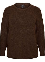 Melert strikkebluse med rund hals, Brun