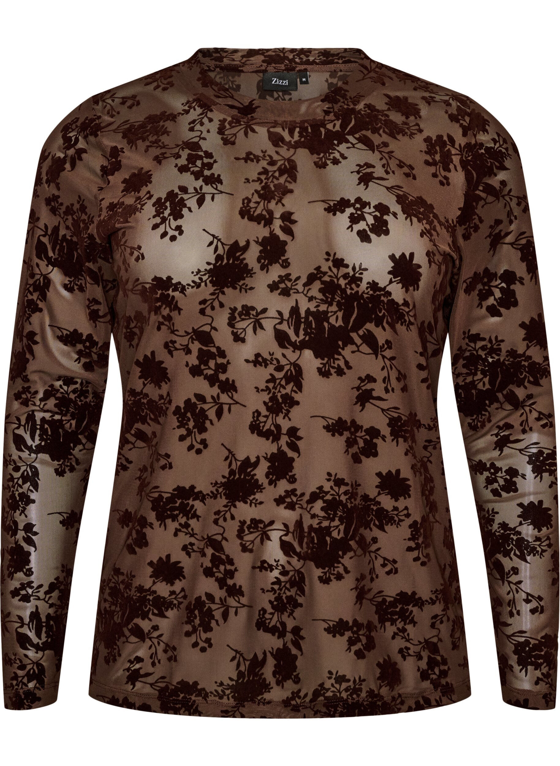 Meshbluse med blomstertrykk