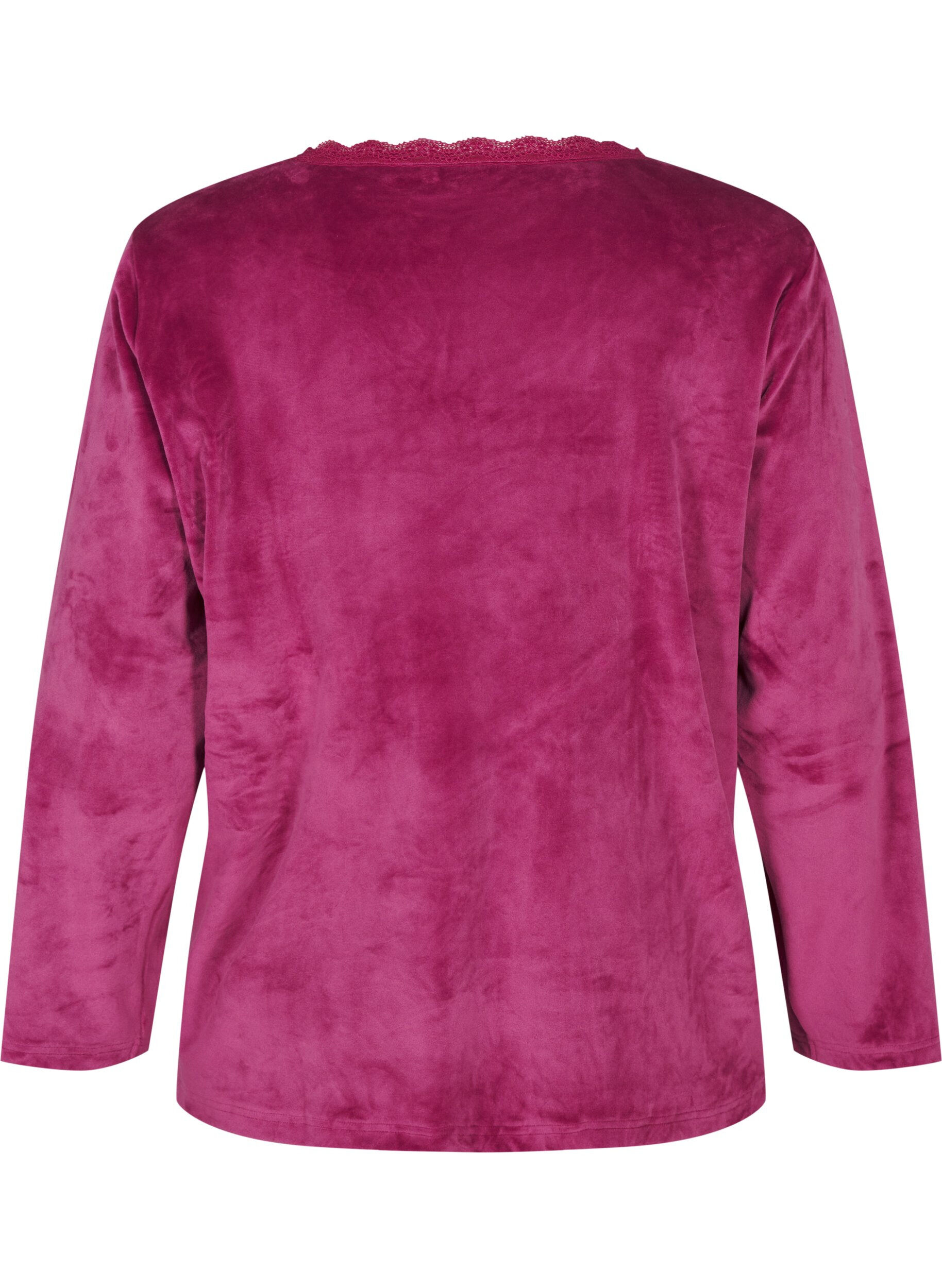 Zizzi Velourbluse med v-hals, Boysenberry, Packshot image number 1