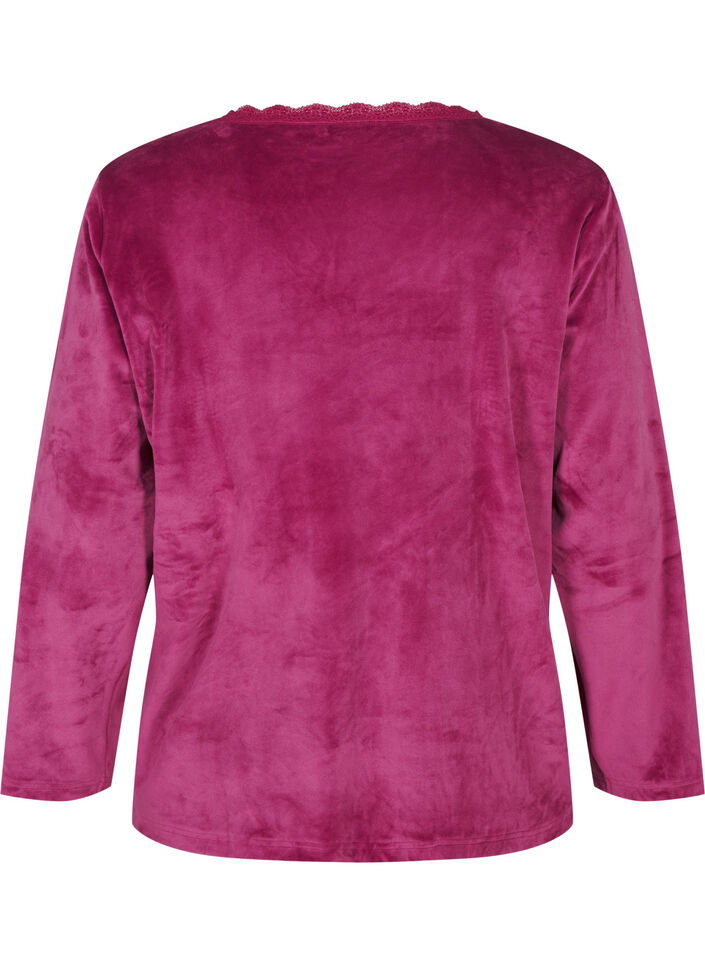 Velourbluse med v-hals, Boysenberry, Packshot image number 1
